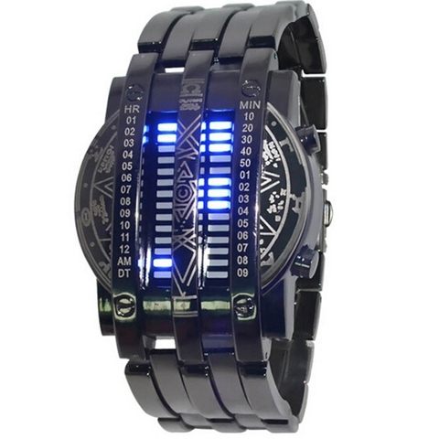 Reloj con personalidad de moda para hombre, reloj de pulsera militares binario con LED azul y acero, reloj de pulsera para hombre, reloj de pulsera para regalo ► Foto 1/6