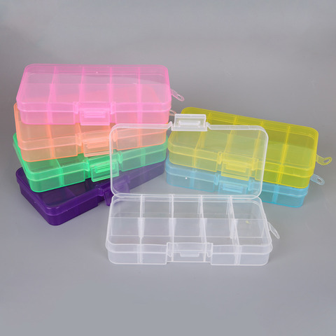 Caja de almacenamiento de joyas de plástico con 10 ranuras, compartimiento ajustable para cuentas y pendientes ► Foto 1/6