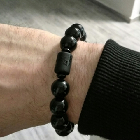 Pulsera obsidiana negra de 10mm 12mm, pulsera de Buda de la suerte de transferencia multicapa para pareja, amuleto, pulsera con cordón joyas ► Foto 1/6