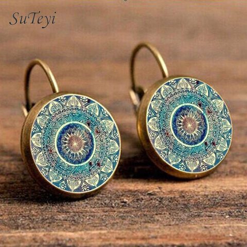 SUTEYI encanto Mandala arte pendientes Henna pendiente de cristal símbolo om yoga budismo Zen pendientes de cristal para las mujeres joyería ► Foto 1/6