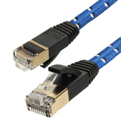 Nuevo 0,5 m 1m 1,5 m 2m 3m 5m 10m15m 20m de cable lan CAT7 cable RJ45 parche plano Cable de red Ethernet para el Router interruptor chapados en oro ► Foto 1/1