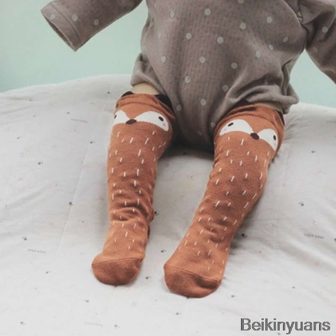 Calcetines de algodón suave infantil hasta la rodilla, Unisex, con dibujos de zorros, 1 par ► Foto 1/6