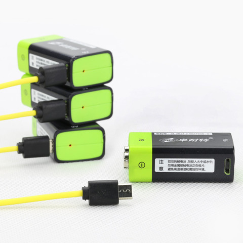 4 Uds ZNTER 9V 600mAh batería de litio recargable USB 6F22 batería de litio recargable + 1 Uds 4 en 1 cable de carga Micro USB ► Foto 1/1