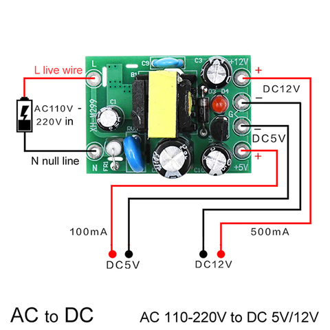 Mini convertidor de AC-DC CA, 110V, 220V a CC, 12V, 0.2A + 5V, placa de módulo, venta al por mayor, 1 ud. ► Foto 1/5