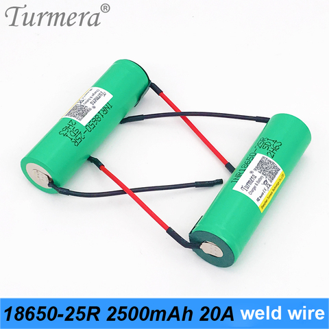 Turmera 18650 25R + diy Alambre de soldadura 18650 2500mah batería recargable 20A 18650 para shura destornillador y batería del banco FE1 ► Foto 1/1