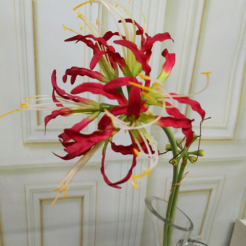 Flores artificiales de higanbana, simulación de Rama, orquídeas, decoración de boda para el hogar, 2 tenedores ► Foto 1/6