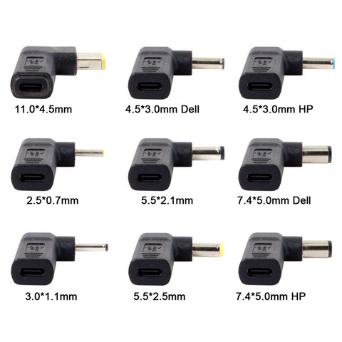 USB tipo C USB 3,1 USB-C hembra a DC 5,5, 2,5mm/3,0*1,1/7,4*5,0 hombre codo ángulo carga de energía adaptador de conector de 5,5mm/2,1mm tipo-c ► Foto 1/1