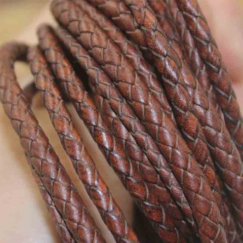 Cuerdas de cuero genuino tejidas a mano de color marrón de 1 metro, 3mm, 4mm, 5mm, hilos redondos de cuero de vaca, fabricación de pulseras DIY ► Foto 1/4