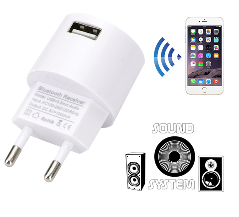 Receptor Bluetooth V4.2 Adaptador de audio adaptador de CA del cargador de color blanco de 110 V a 240 V color blanco UE nos enchufe con USB y puerto de 3,5mm ► Foto 1/6