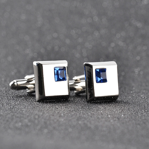 Un par de alta calidad moderno Color plateado gemelos cuadrados clásico de los hombres de lujo azul blanco brazalete de cristal enlaces francés camisa de ► Foto 1/6