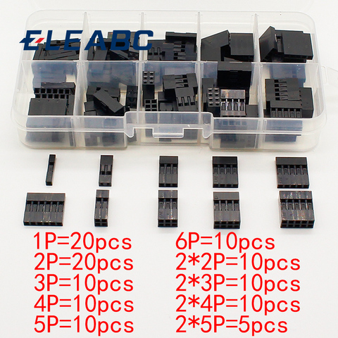 Dupont-Juego de 115 piezas con caja 1P/2P/3P/4P/5P/6P/2x2/2x3/2/2x5 pines, Terminal de carcasa de plástico conjunto de conectores de cable de puente ► Foto 1/6