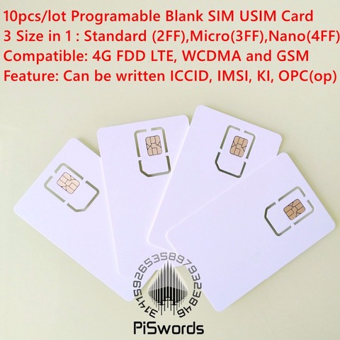 10 unids/lote programable en blanco tarjeta USIM 4G LTE WCDMA GSM nano micro tarjeta SIM con micro nano tamaño FF 3FF 4FF 3 en 1 ► Foto 1/4