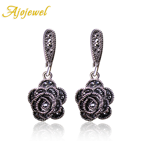 Ajojuwel-pendientes Vintage de moda para mujer, Pendientes colgantes de flor de Rosa Negra CZ, joyería, bisutería ► Foto 1/6