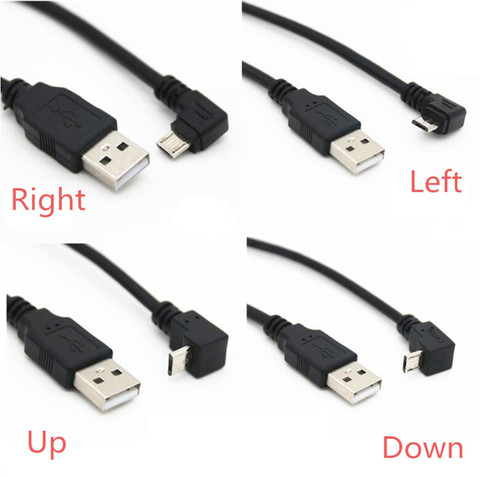 Cable conector de carga de datos para tableta, Micro USB macho a macho, con ángulo de 90 grados, arriba, abajo, izquierdo y derecho, 25cm-500cm ► Foto 1/5