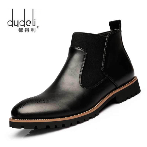 Gran tamaño Otoño Invierno hombre Martin botas Slip-On punta Toe Chelsea botas de cuero genuino transpirable botines masculinos zapatos 3A ► Foto 1/6