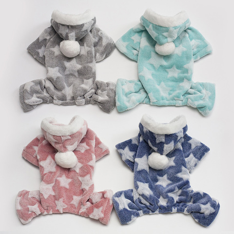 Pijama de lana para perros pequeños, mono de invierno con estampado de estrellas, mono de abrigo cálido para cachorros, ropa de perro gato ► Foto 1/6