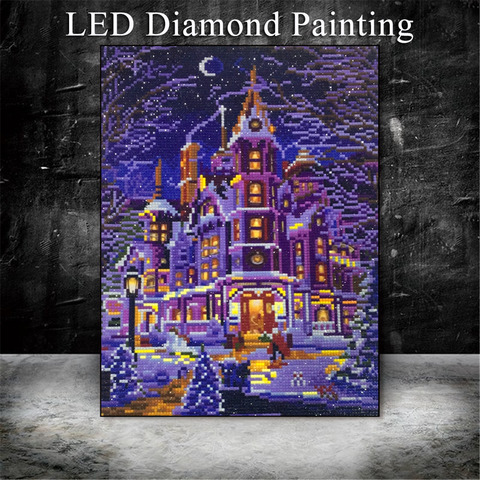 HUACAN-pintura de diamante 5D con luz LED, bordado en diamante paisajístico de invierno, mosaico de diamantes de taladro redondo completo, 30x40cm con marco ► Foto 1/5