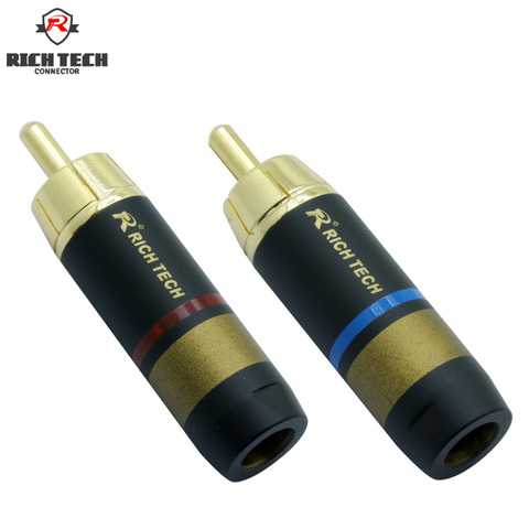 2 uds/1 par excelente conector RCA conector chapado en oro + carcasa de cobre negro con anillo azul y rojo ► Foto 1/1