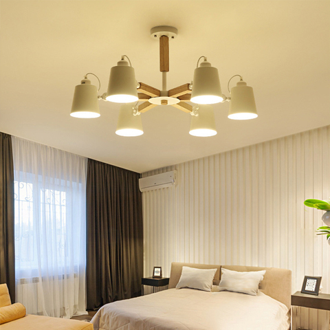 Lámpara de araña LED giratoria de madera, nórdica, E27, color blanco y negro, para comedor, sala de estar, dormitorio, hotel y apartamento ► Foto 1/6