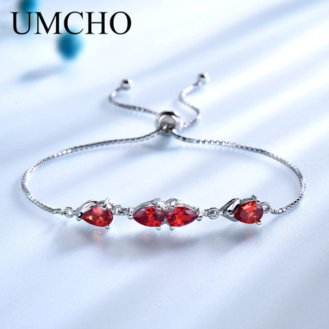UMCHO-pulseras de plata de ley 925 para mujer, caja de gemas de granate, cadena ajustable, pulsera femenina, regalo de joyería de boda ► Foto 1/6
