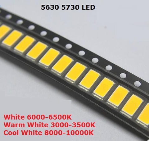 Diodo SMD 200 blanco, 5730 Uds., SMD5730, 0,5 W, LED, 5630, 6000k, 6500k, Chip superbrillante, SMD5630, 5730SMD, 150mA, PCB, SMT, diodo emisor ► Foto 1/1