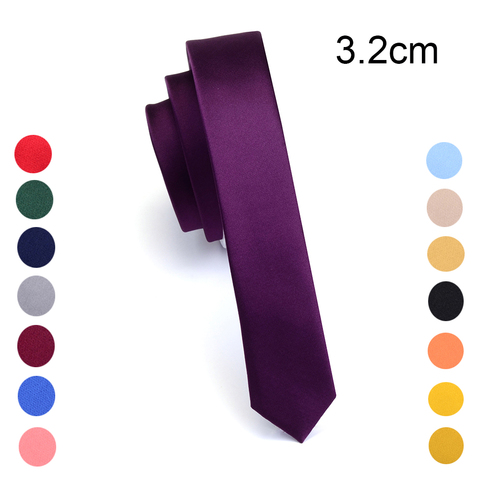 GUSLESON-Corbata superfino de 3cm para hombre, lazo de satén rojo, amarillo y negro, lazos sólidos hechos a mano, corbata estrecha ajustada para fiesta de boda ► Foto 1/6