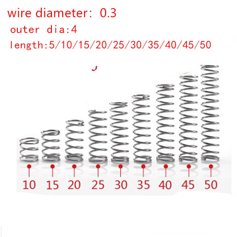 20 unids/lote 0,3mm de acero inoxidable de RESORTE DE COMPRESIÓN diámetro de alambre de diámetro exterior 0,3mm 4mm de longitud de 5-50mm ► Foto 1/1