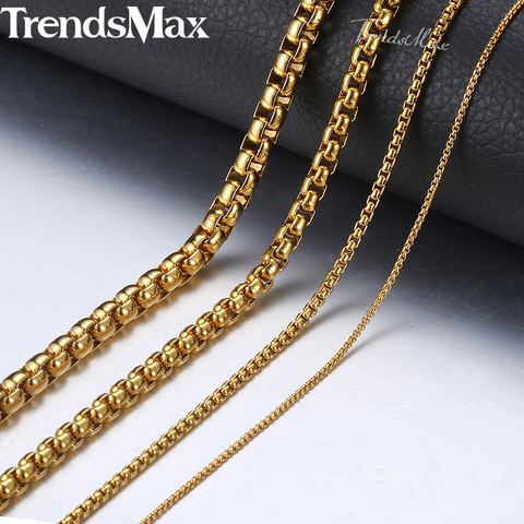 Trendsmax 2-5mm caja cadena collares para Mujeres Hombres oro Color acero inoxidable collar 2022 joyería de moda al por mayor KNM128 ► Foto 1/6