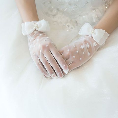 Accesorios de vestido de novia encantadores guantes de novia encaje blanco con dedo Guante largo elegante señora novia graduación joyería ► Foto 1/6