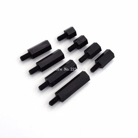 50 unids/lote plástico negro Nylon M3 hexagonal columna espaciador de separación tornillo Stand-off M3 Tornillo hexagonal hombre M3 * 5/6/8/10/12/15/18/20mm + 6 ► Foto 1/2