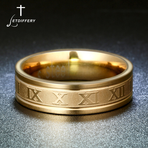 Letdiffy-anillo de acero inoxidable para hombre y Mujer, sortija con números romanos, Color dorado, para motorista ► Foto 1/6
