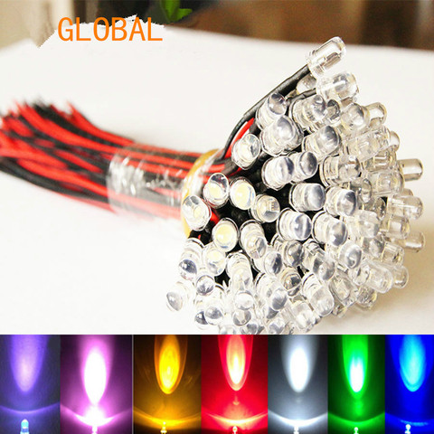 9 V ~ 12 V LED 3mm precableado colores Ultra brillantes bombilla lámpara LED Set bombilla blanca 20 cm precableado 100 unids/lote ► Foto 1/1