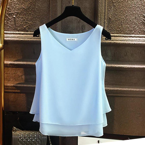 2022 marca de moda de mujer blusa de verano sin mangas gasa camisa de cuello en V Casual blusa de talla grande 4XL suelto Top ► Foto 1/6