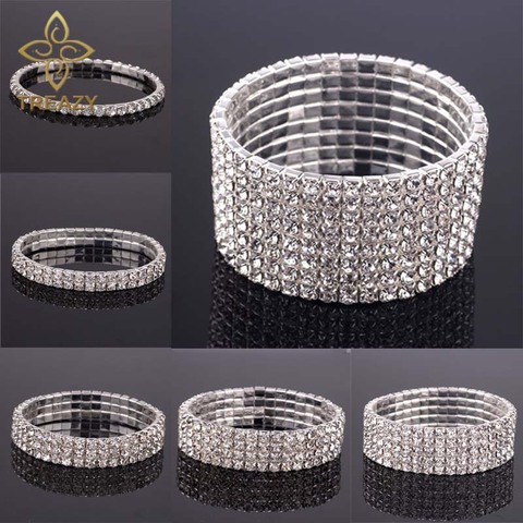 TREAZY 1-8 filas pulsera de cristal de diamantes de imitación brazalete elástico Bling pulsera de la boda de novia dama de honor de la joyería de la pulsera, regalos ► Foto 1/6