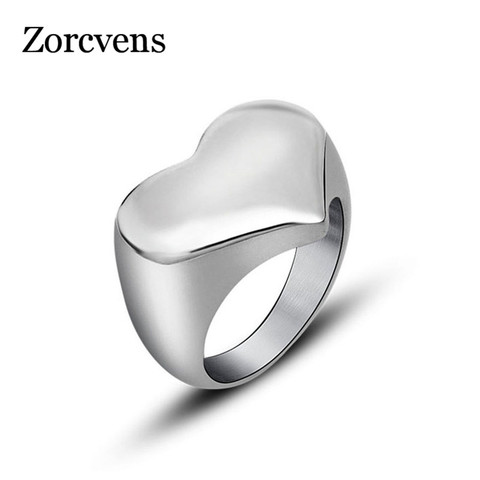 ZORCVENS-Anillo de corazón de acero inoxidable pulido para mujer, 316L ► Foto 1/6