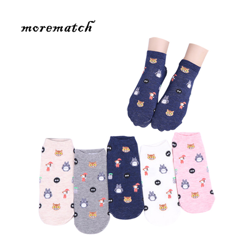 Morematch-Calcetines de algodón de Totoro para mujer, calcetín de estilo universitario con personaje de dibujos animados, calcetines de descanso, 5 colores opcionales, 1 par ► Foto 1/6