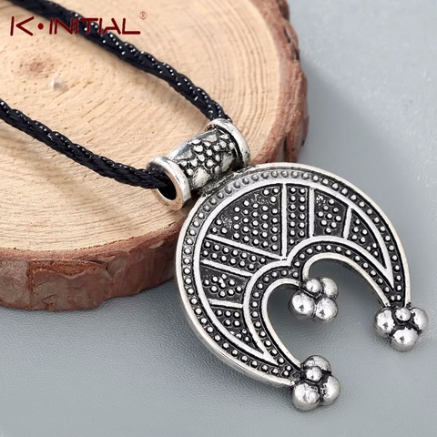 Collar Kinitial Vintage de Tricorn para mujer y hombre, amuleto protector, colgante de media luna vikinga, joyería ► Foto 1/6