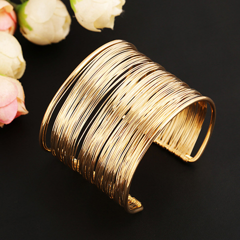 Pulsera ancha con cadenas de cables para mujer, brazalete metálico multicapa, joyería con estilo indio ► Foto 1/6