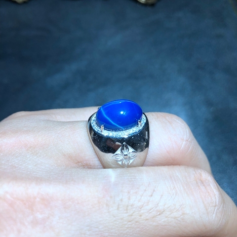 Anillo de zafiro estrella azul brillante clásico para hombre, anillo de Plata de Ley 925, de gran potencia mascular, joyería fina, regalo de plata ► Foto 1/5