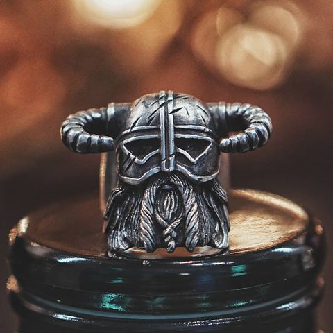 Vikingos, nórdicos cuernos de estilo casco anillo de Guerrero para hombre anillos de acero inoxidable pesados Vintage joyas de motorista únicas ► Foto 1/5