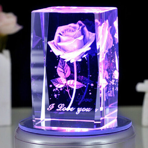 Rosa 3D láser grabado cristal bloque de vidrio Led grabado cubo con Base de música rotativa para regalo de Navidad ► Foto 1/6