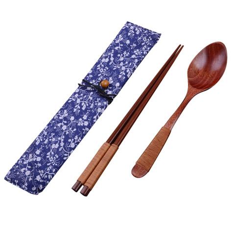 1 set chino palillos respetuosos con el medio ambiente portátil cubiertos de madera, conjuntos de palillos y cucharas de traje de 18Oct ► Foto 1/6