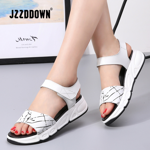 Sandalias de plataforma de piel auténtica para mujer, zapatos planos blancos, de Punta abierta, para verano, 2022 ► Foto 1/6