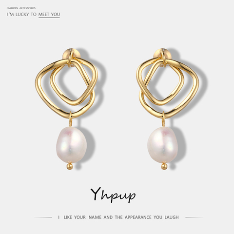 Yhpup moda encanto geométrico gota pendientes de perlas naturales minimalista de la moda coreana exquisitos pendientes joyas para regalo de las mujeres ► Foto 1/6