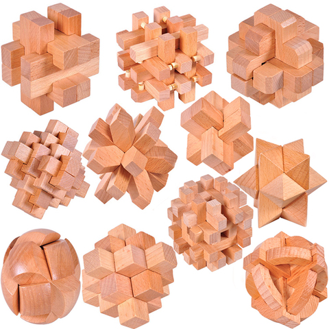 Buena calidad IQ madera bloqueo rompecabezas del cerebro del haya madera Burr Rompecabezas juego para adultos niños ► Foto 1/5