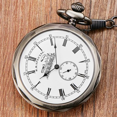 Reloj de bolsillo y Fob de plata antigua de Londres para hombre y mujer, esqueleto de cuerda a mano, Reloj mecánico con cadena colgante de bolsillo, collar ► Foto 1/3