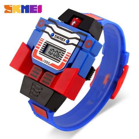 SKMEI niños LED Digital niños reloj de la historieta relojes deportivos Relogio Robot transformación juguetes niños pulsera 1095 ► Foto 1/6