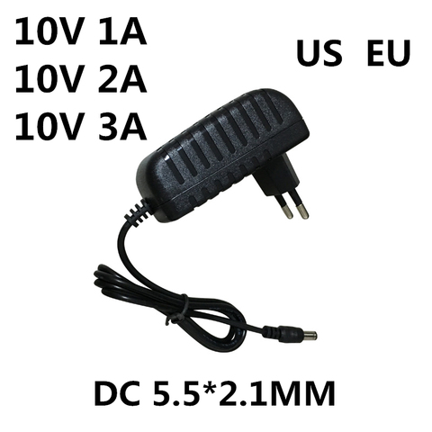 1 piezas 100-240V CA a CC 10 V 1A 2A 3A adaptador de corriente adaptador de cargador 10 convertidor en V enchufe UE EE. UU. 5,5mm x 2,5mm ► Foto 1/5