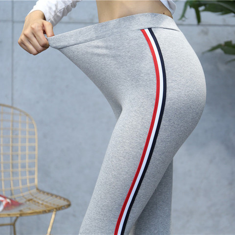 Leggings de algodón de alta calidad con rayas laterales para mujer Pantalones Legging Casual talla grande 5XL Leggings de Fitness de cintura alta para mujer ► Foto 1/6