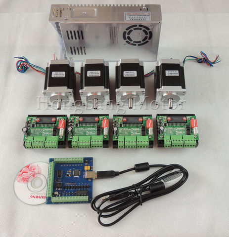 CNC mach3 Kit de 4 ejes USB, 4 Uds controlador paso a paso TB6560 + tarjeta controladora de motor paso a paso de 4 ejes 100KHz + 4 Uds motor nema23 + fuente de alimentación ► Foto 1/1